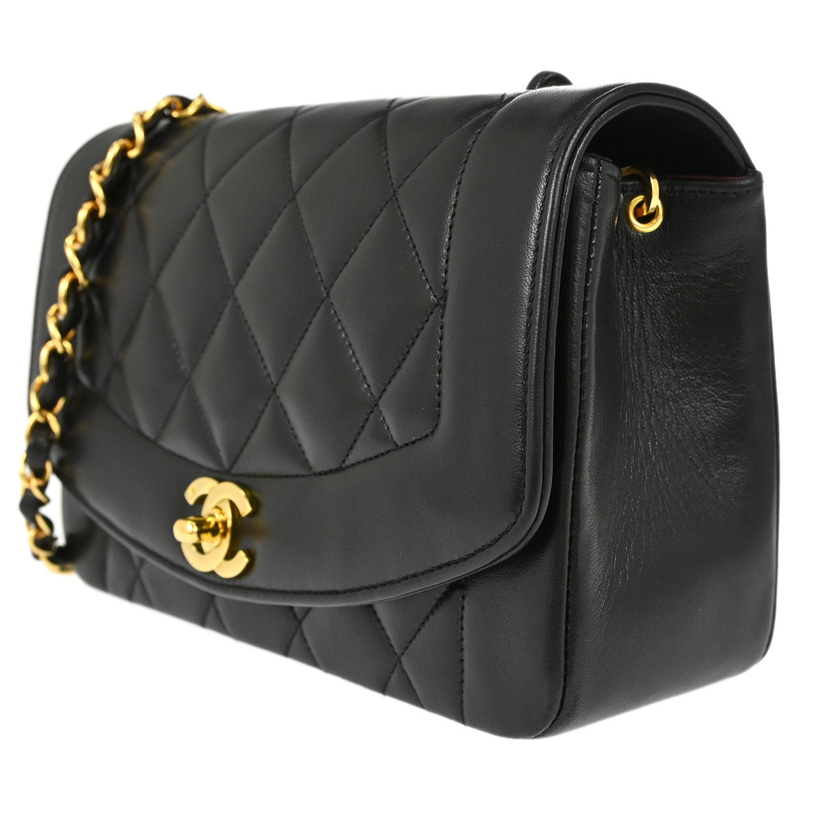 Chanel 1994-1996 Black Lambskin Small Diana Shoulder Bag