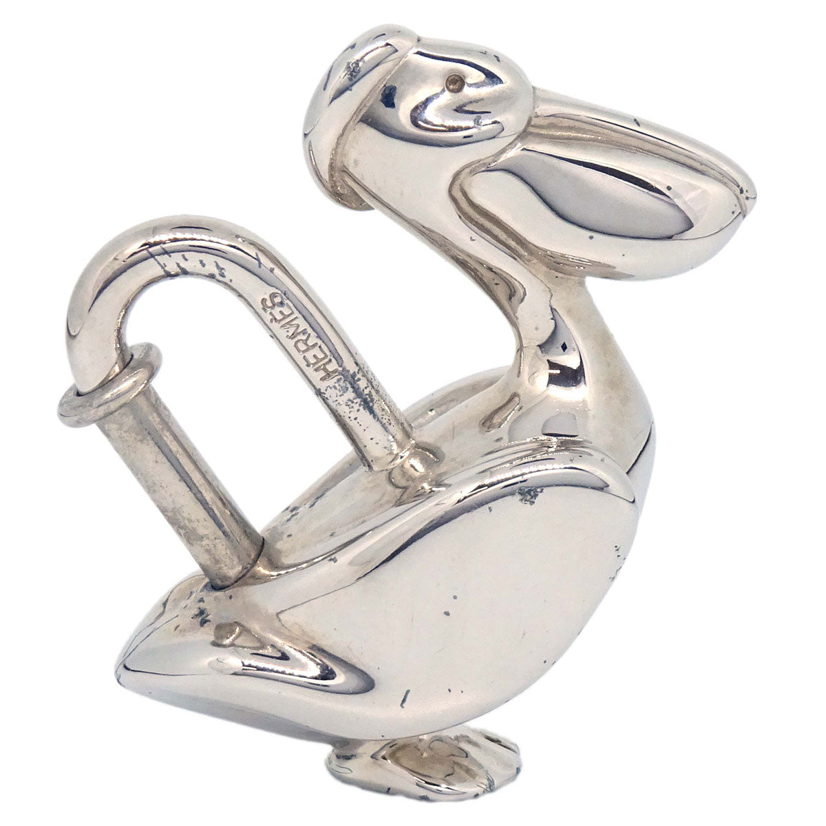 Hermes Pelican Motif 1992 Limited Cadena Padlock Silver Bag Charm
