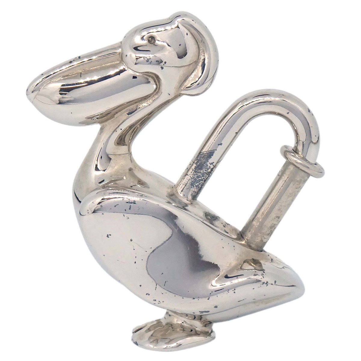 Hermes Pelican Motif 1992 Limited Cadena Padlock Silver Bag Charm