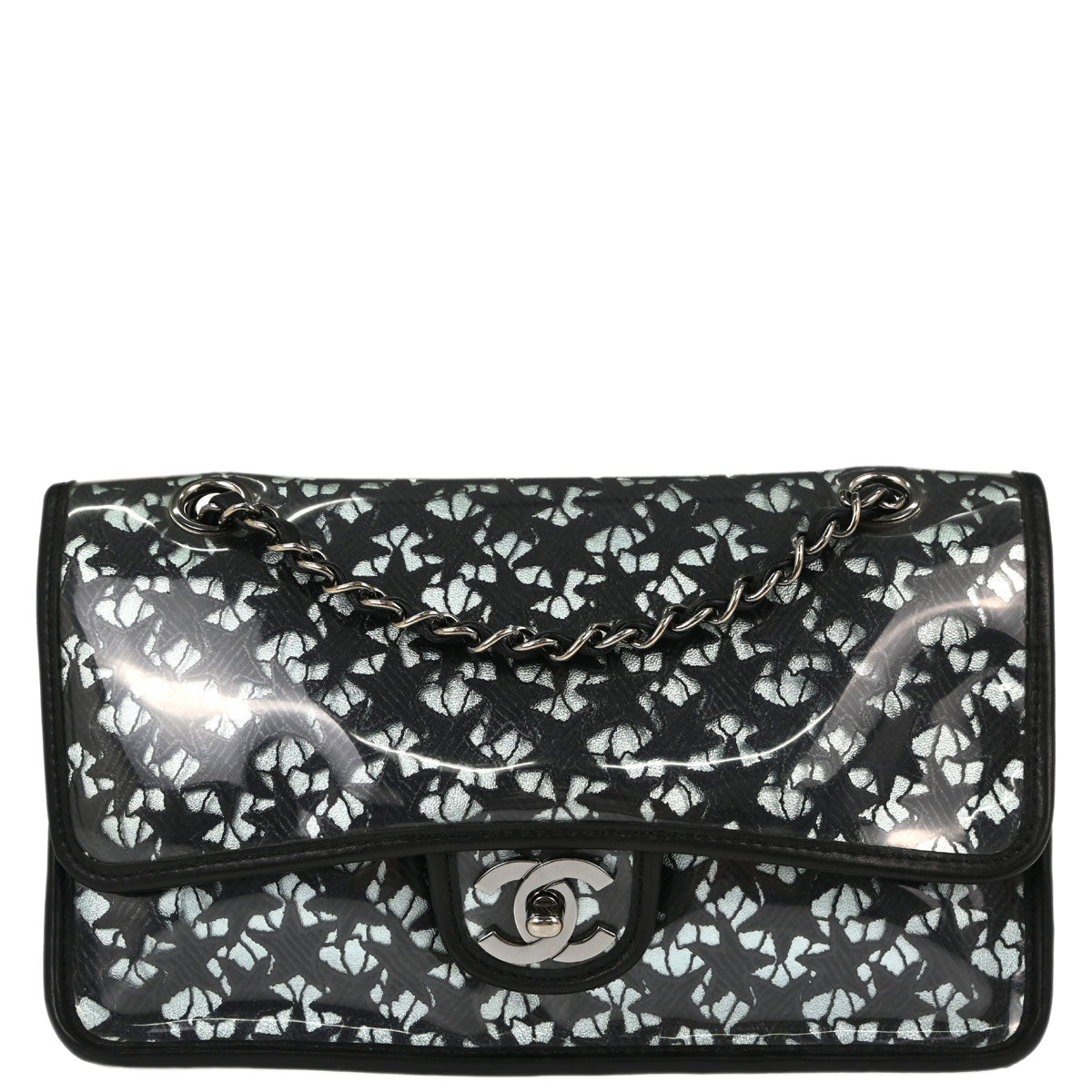 Chanel 2006-2008 Black PVC Star Lace Single Flap Medium Shoulder Bag