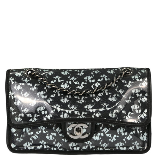 Chanel 2006-2008 Black PVC Star Lace Single Flap Medium Shoulder Bag