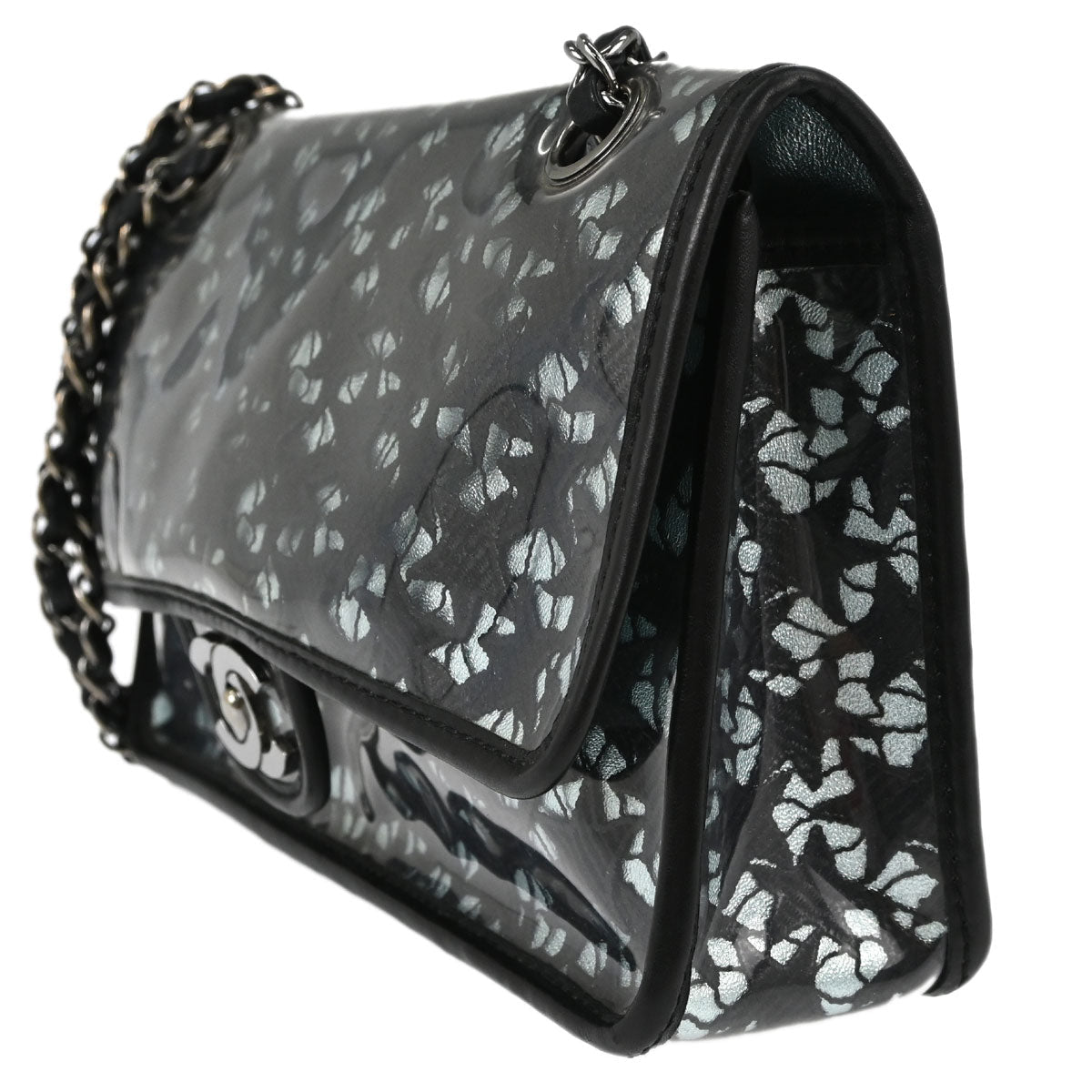 Chanel 2006-2008 Black PVC Star Lace Single Flap Medium Shoulder Bag