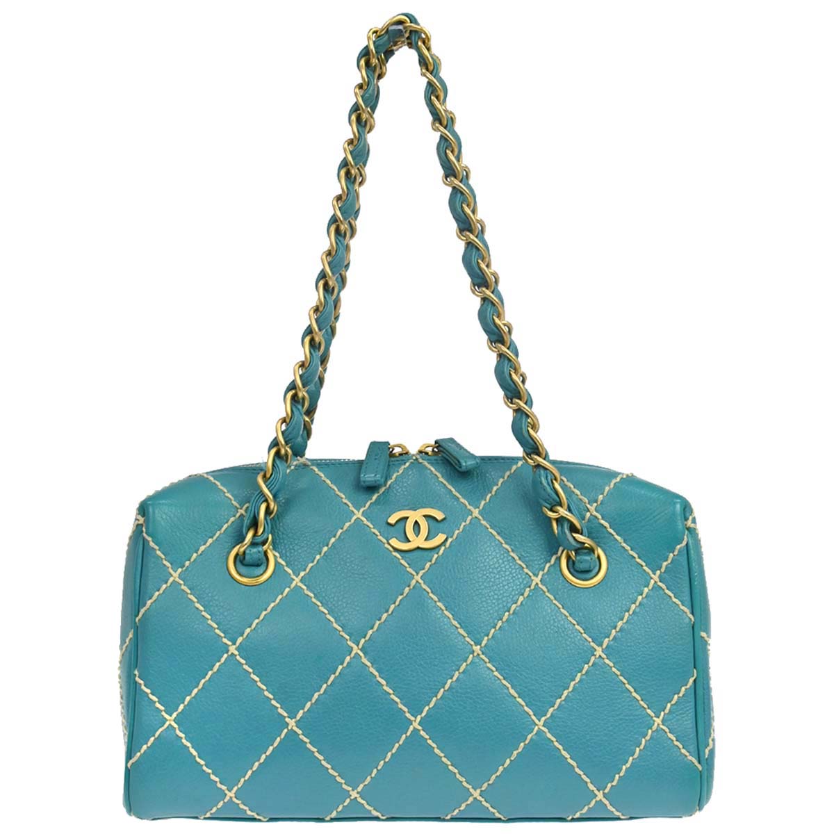 Chanel Turquoise Blue Calfskin Wild Stitch Handbag