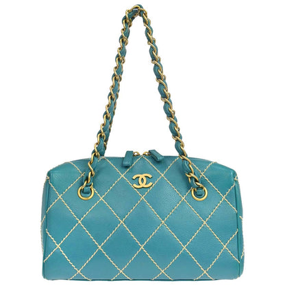 Chanel Turquoise Blue Calfskin Wild Stitch Handbag