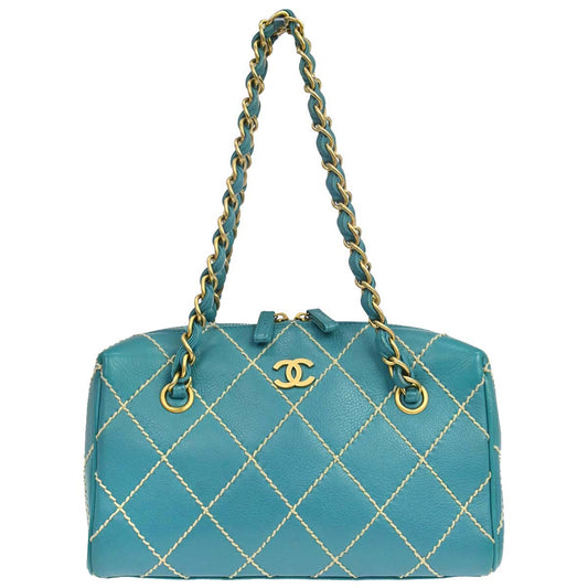 Chanel Turquoise Blue Calfskin Wild Stitch Handbag