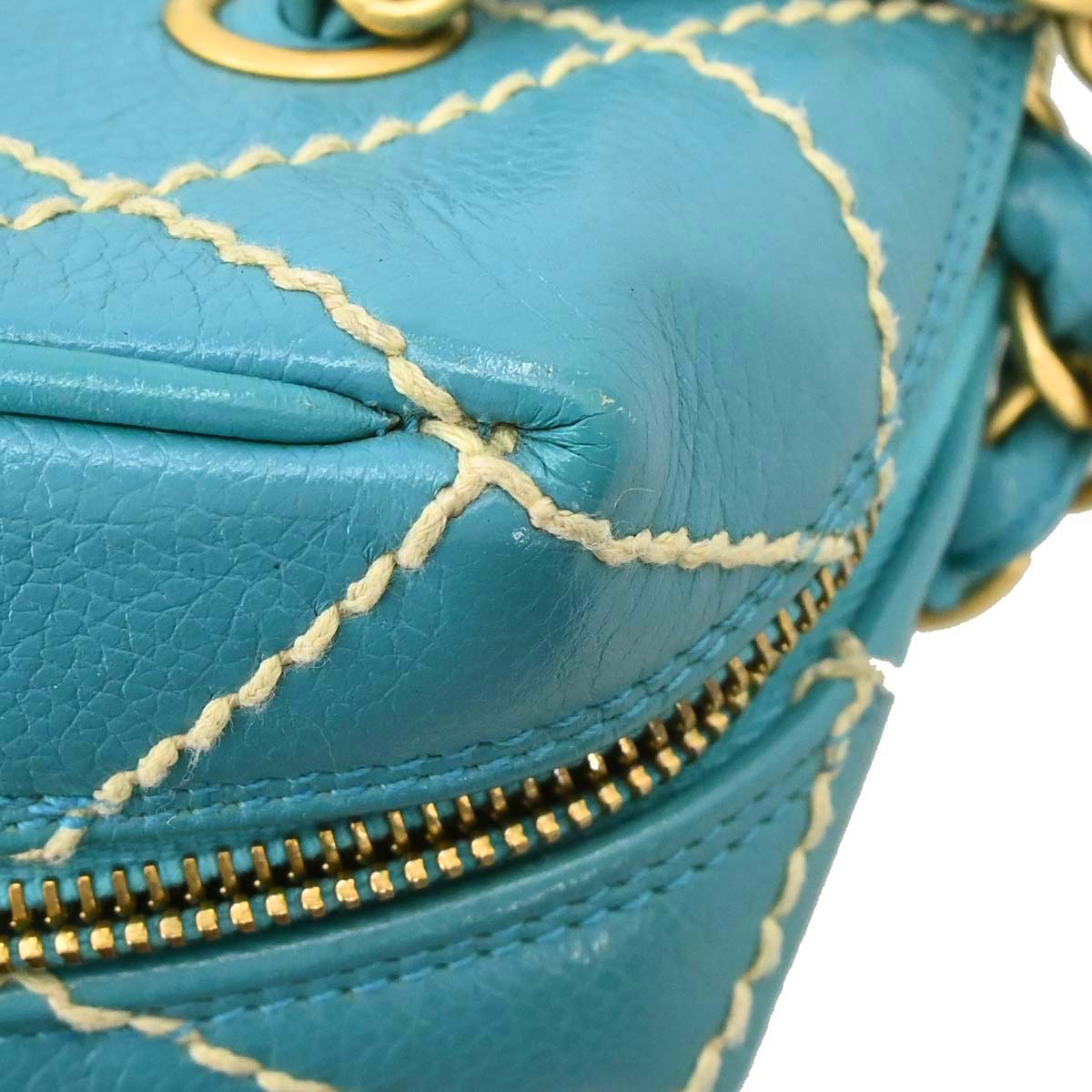 Chanel Turquoise Blue Calfskin Wild Stitch Handbag
