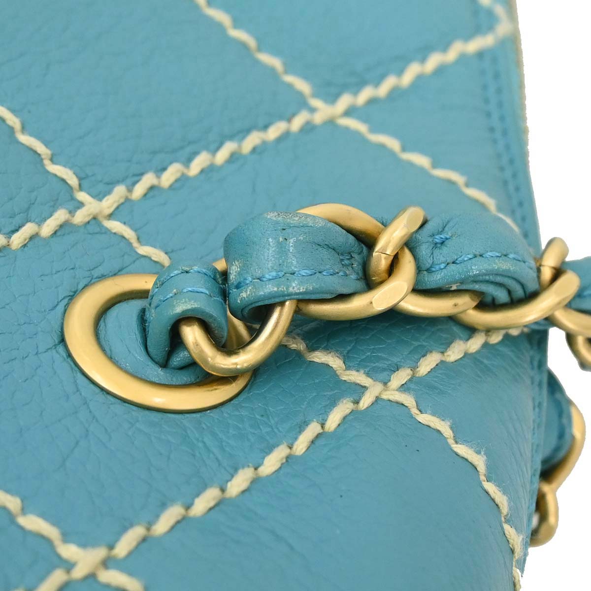 Chanel Turquoise Blue Calfskin Wild Stitch Handbag