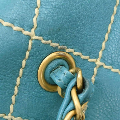 Chanel Turquoise Blue Calfskin Wild Stitch Handbag