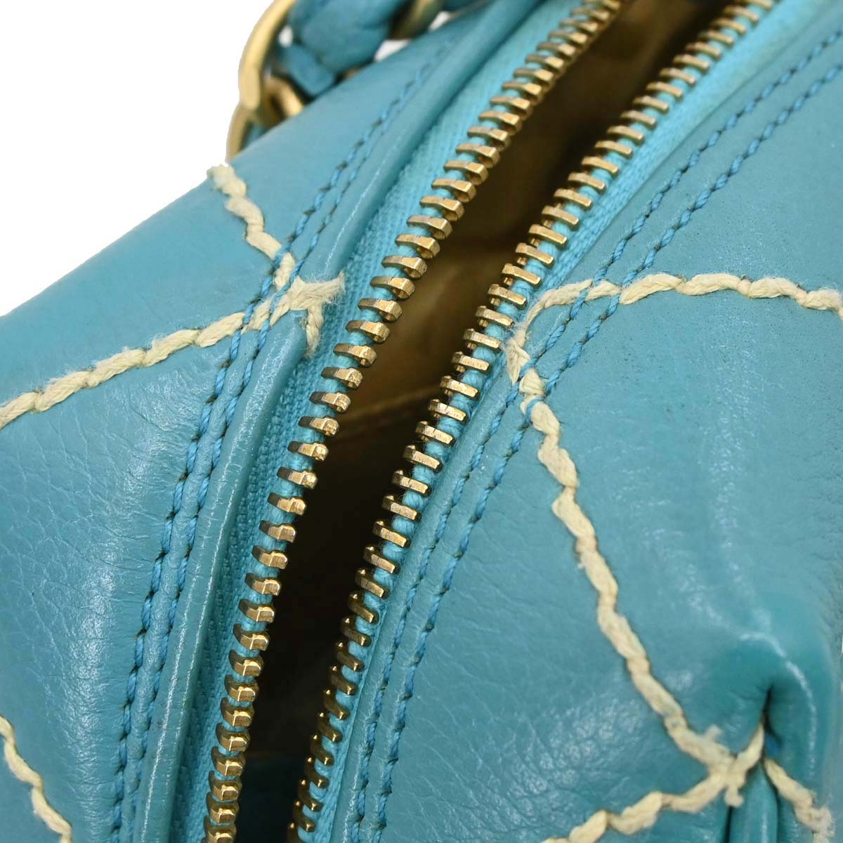 Chanel Turquoise Blue Calfskin Wild Stitch Handbag