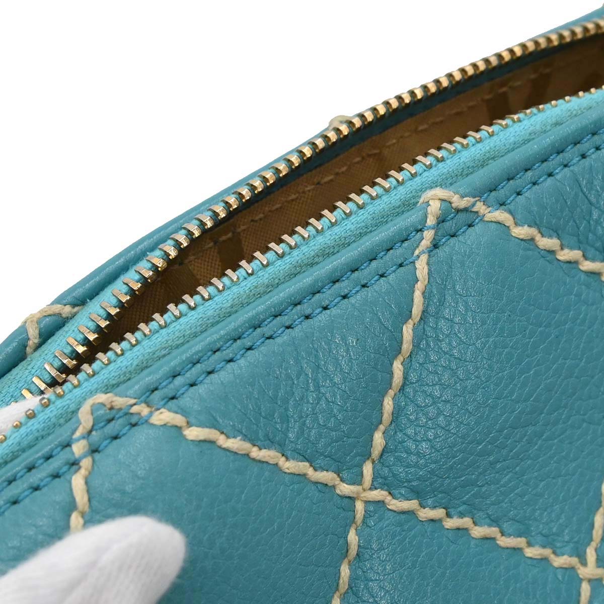 Chanel Turquoise Blue Calfskin Wild Stitch Handbag