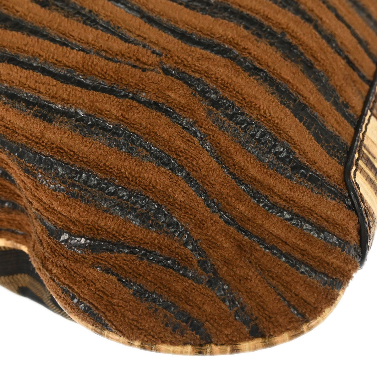 Fendi * Brown Canvas Lizard Zucca Wood Panel Oyster Hobo Handbag