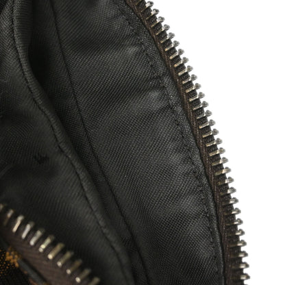 Fendi * Brown Canvas Lizard Zucca Wood Panel Oyster Hobo Handbag