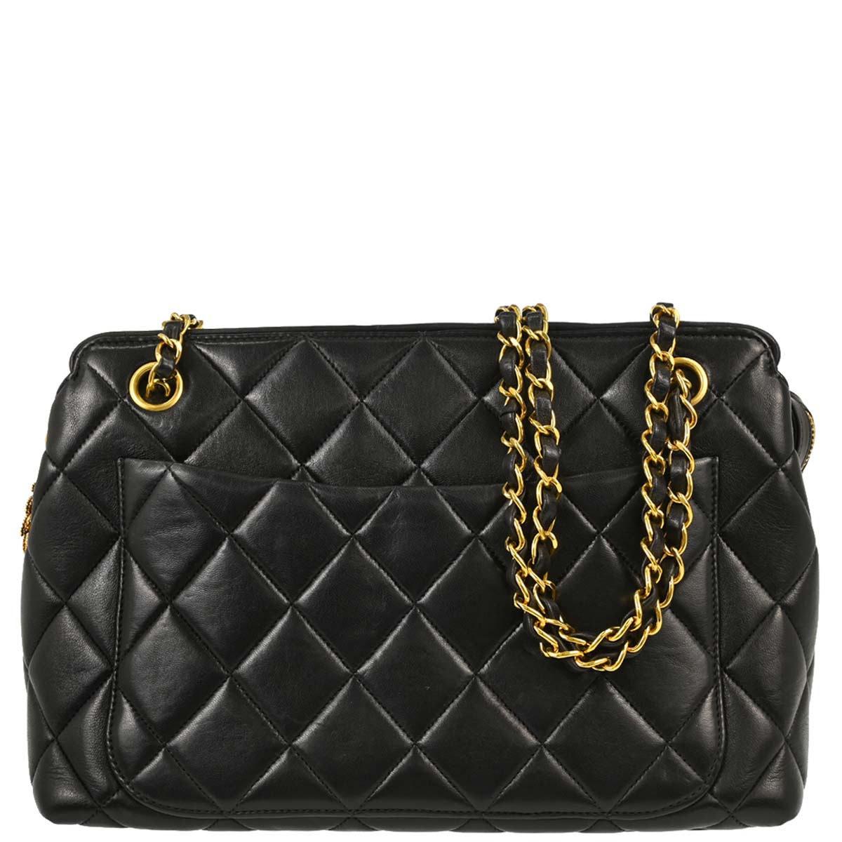 Chanel Black Lambskin Chain Tote Shoulder Bag