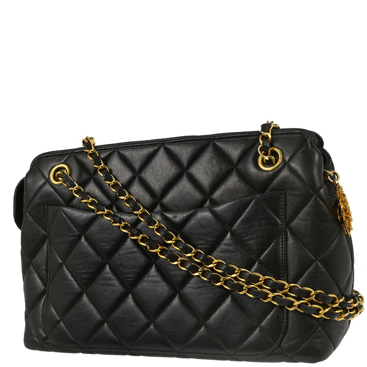 Chanel Black Lambskin Chain Tote Shoulder Bag