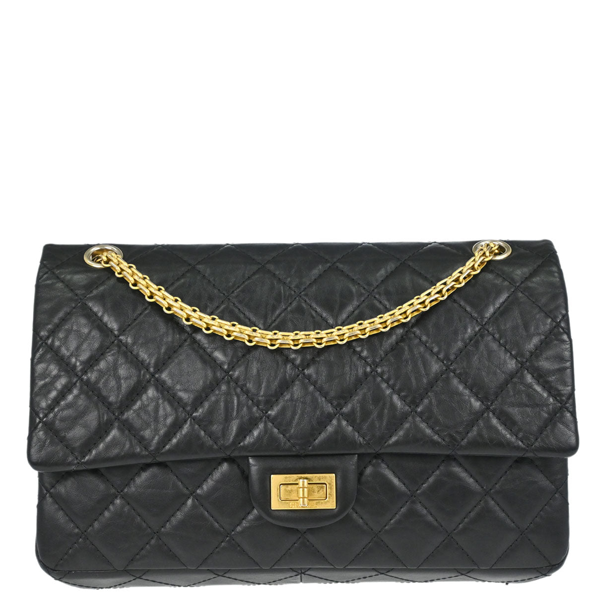 Chanel Black Calfskin 2.55 Double Flap Shoulder Bag