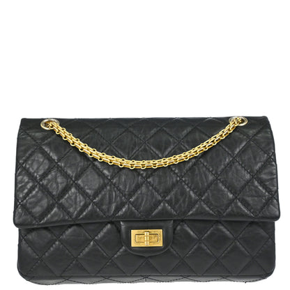 Chanel Black Calfskin 2.55 Double Flap Shoulder Bag