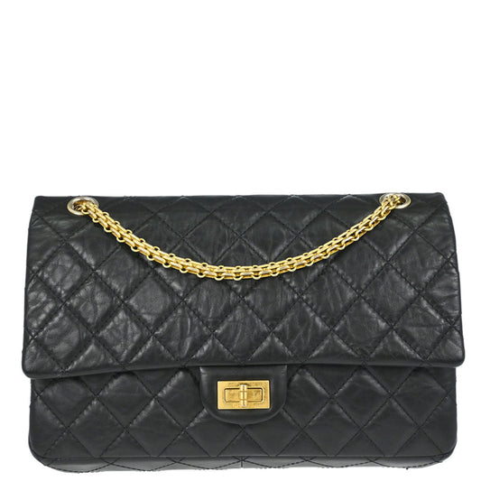 Chanel Black Calfskin 2.55 Double Flap Shoulder Bag