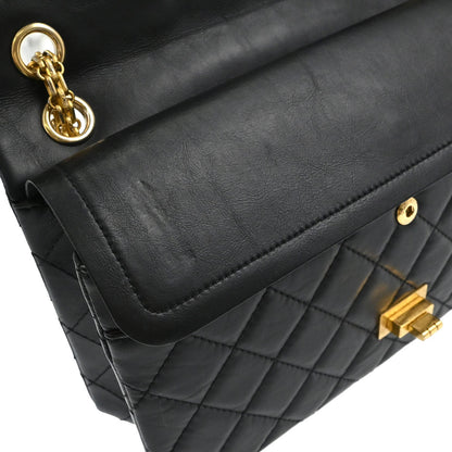 Chanel Black Calfskin 2.55 Double Flap Shoulder Bag