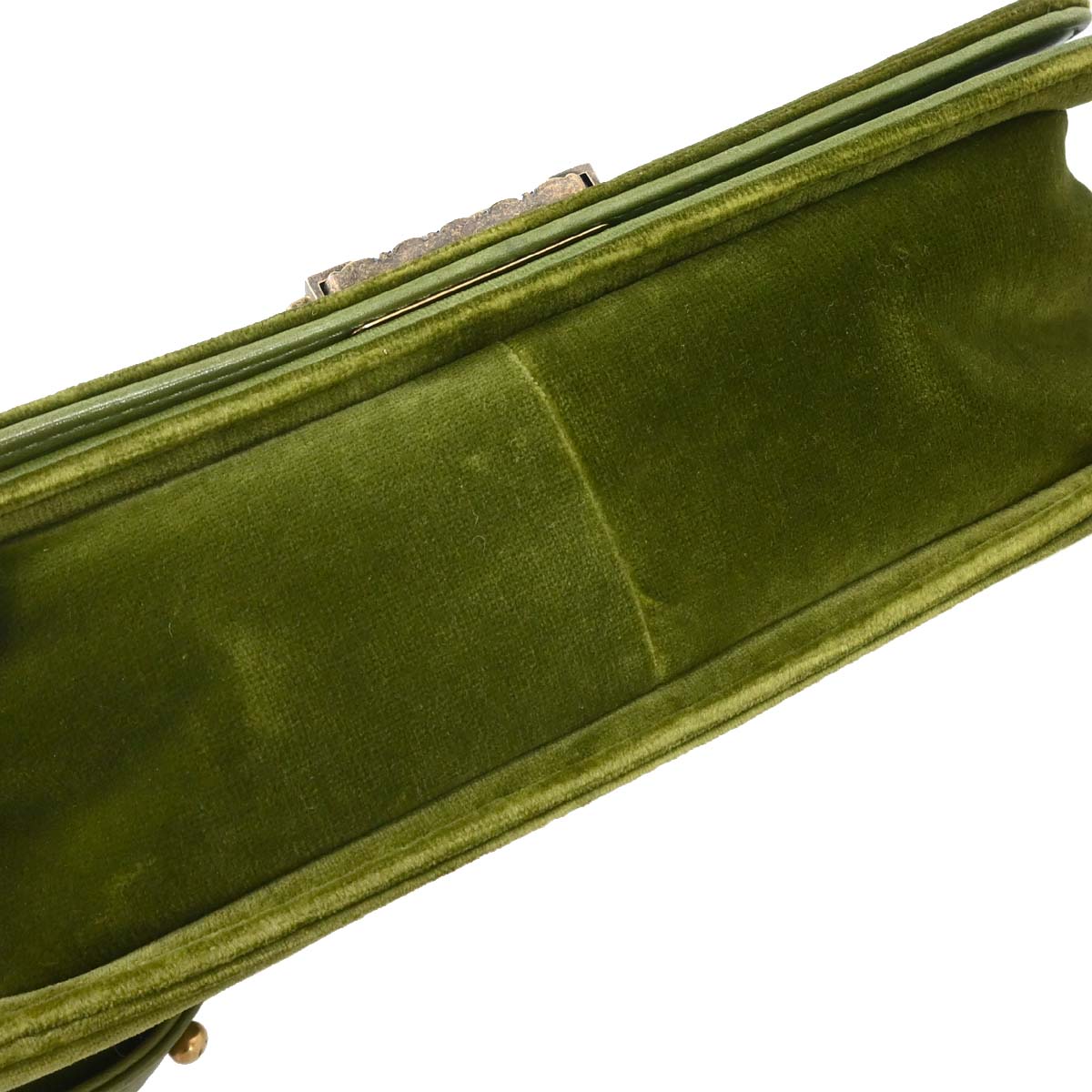Boy Chanel Green Velvet Tweed Medium Shoulder Bag