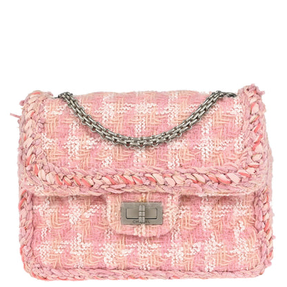 Chanel Pink Tweed Check Mademoiselle Lock Shoulder Bag