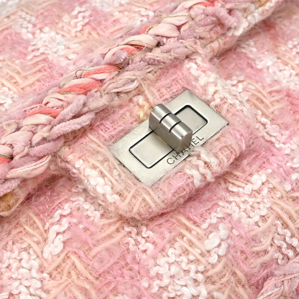 Chanel Pink Tweed Check Mademoiselle Lock Shoulder Bag