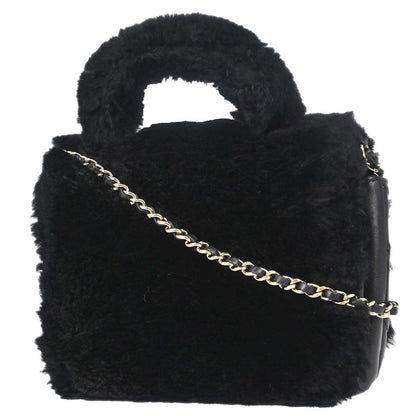 Chanel Black Rabbit Fur Paris-Cosmopolite Top Handle 2way Shoulder Handbag