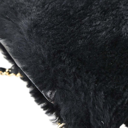 Chanel Black Rabbit Fur Paris-Cosmopolite Top Handle 2way Shoulder Handbag