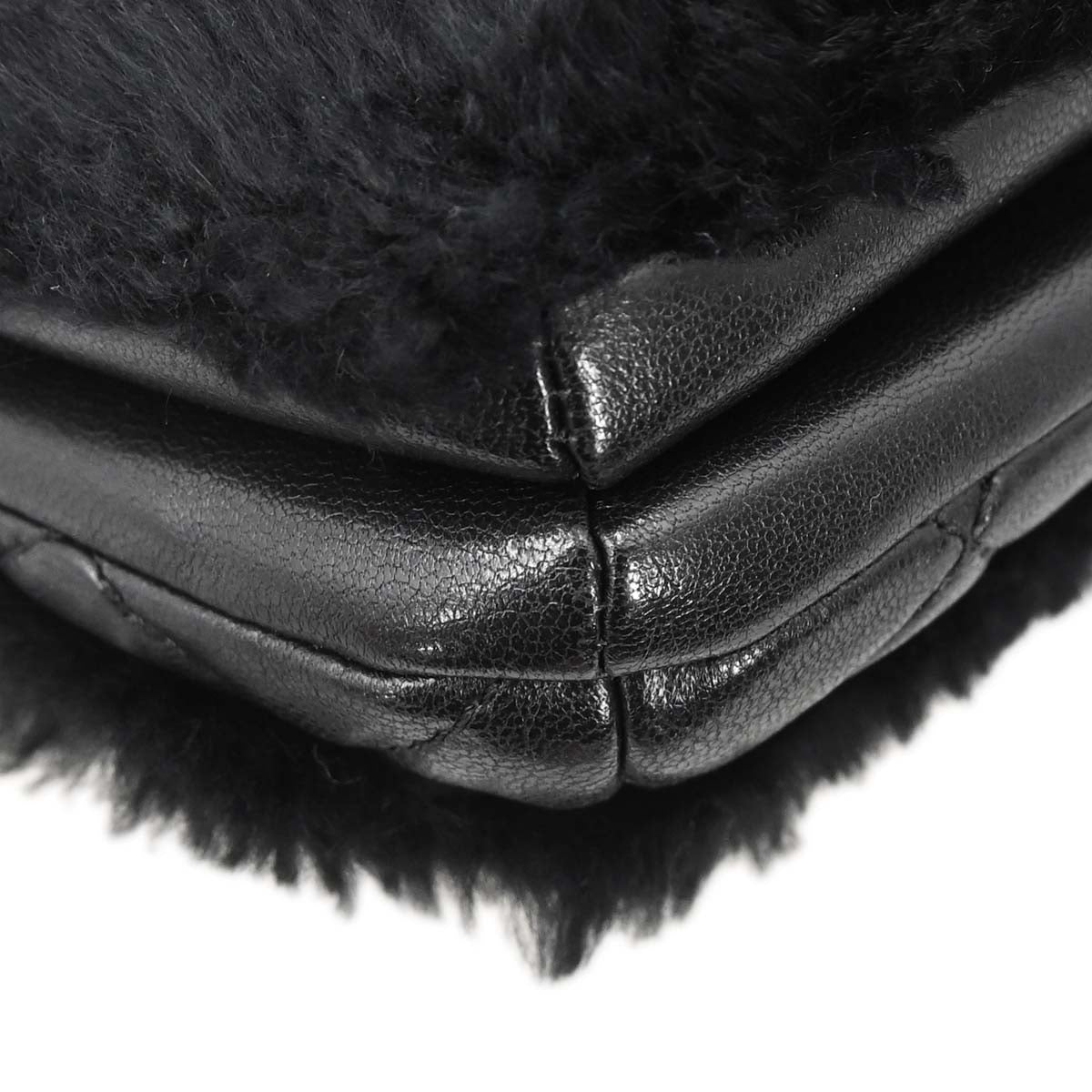 Chanel Black Rabbit Fur Paris-Cosmopolite Top Handle 2way Shoulder Handbag