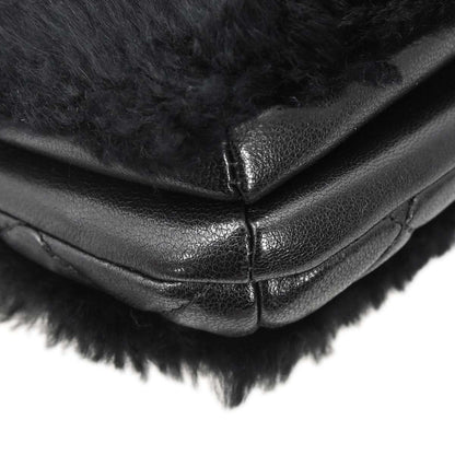 Chanel Black Rabbit Fur Paris-Cosmopolite Top Handle 2way Shoulder Handbag