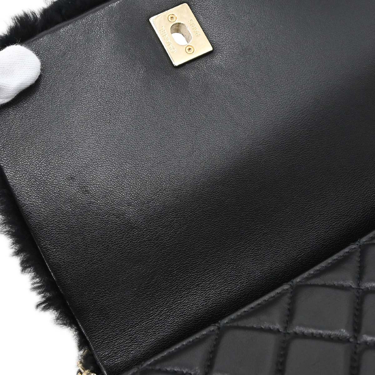 Chanel Black Rabbit Fur Paris-Cosmopolite Top Handle 2way Shoulder Handbag