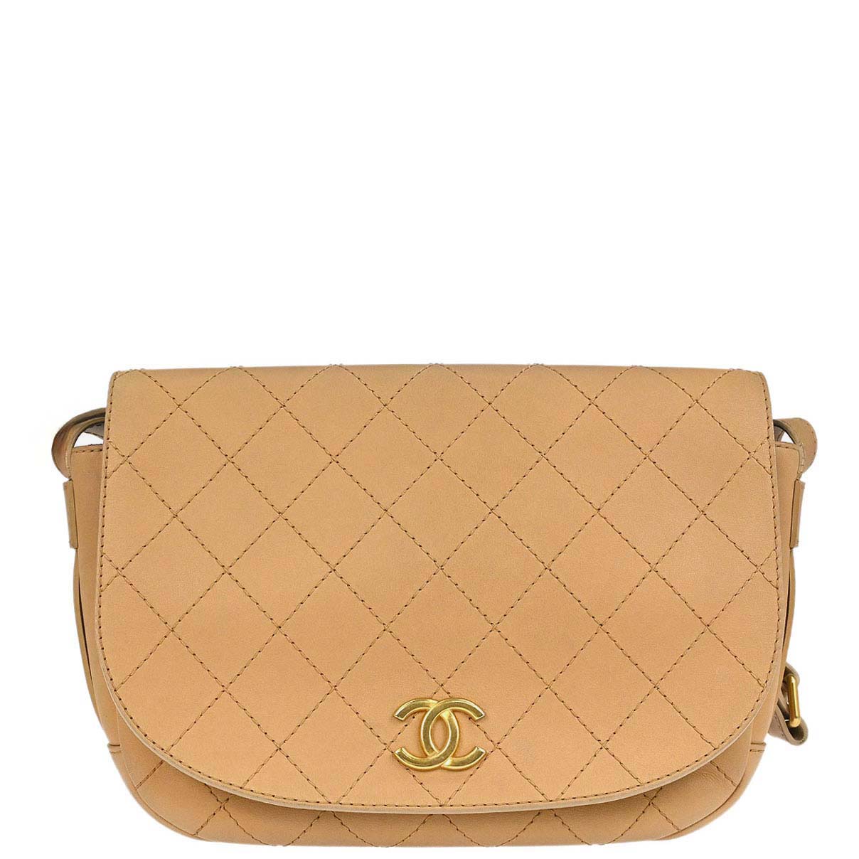 Chanel Beige Calfskin Saddle Double Flap Messenger Shoulder Bag