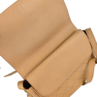 Chanel Beige Calfskin Saddle Double Flap Messenger Shoulder Bag