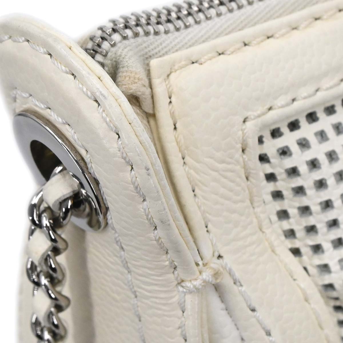 Chanel White Perforated Caviar Skin Pulley Shoulder Bag