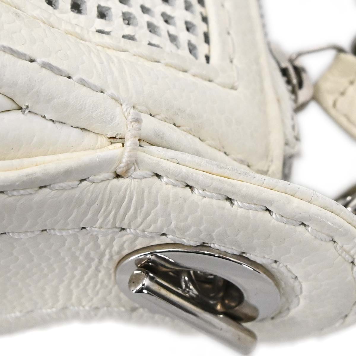 Chanel White Perforated Caviar Skin Pulley Shoulder Bag