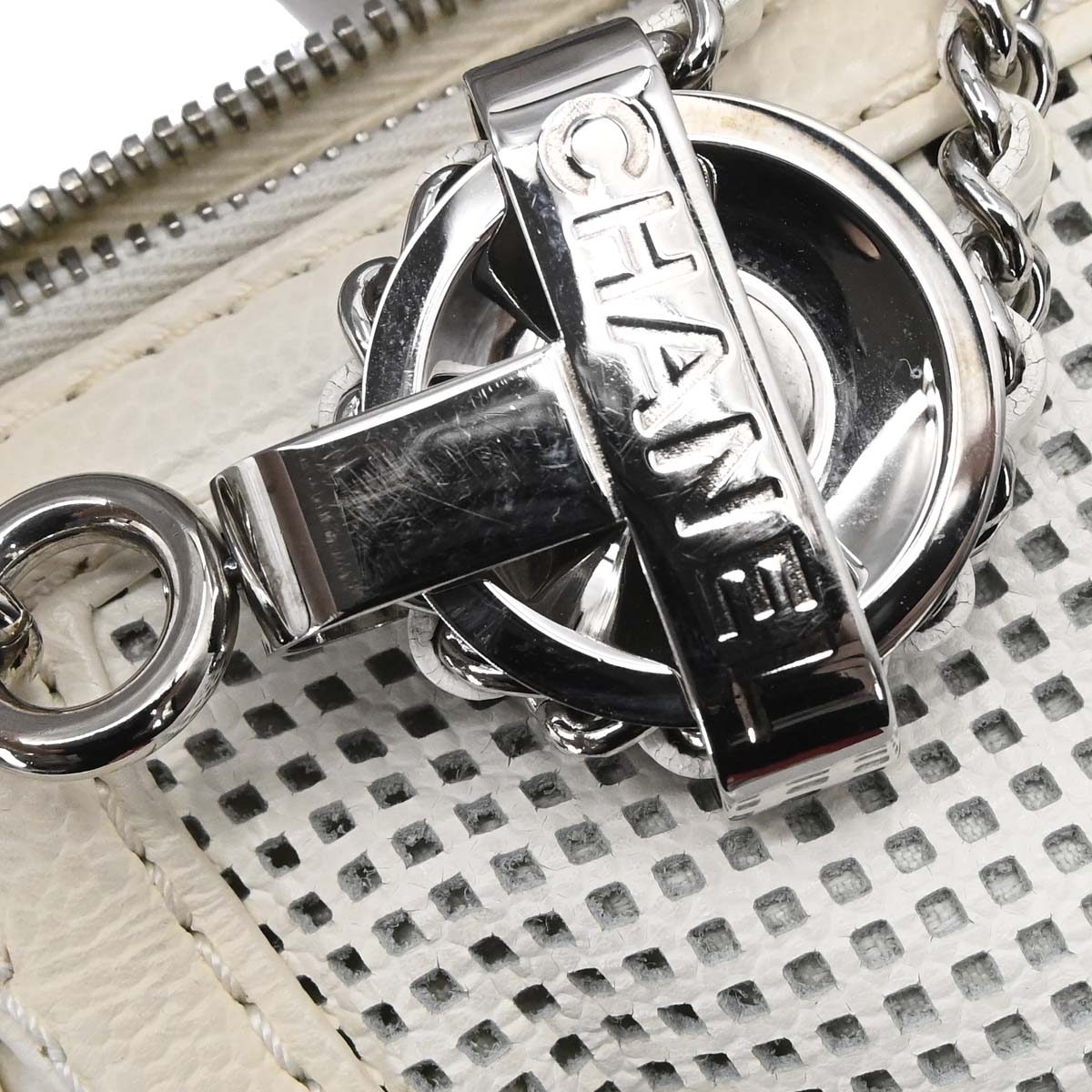 Chanel White Perforated Caviar Skin Pulley Shoulder Bag