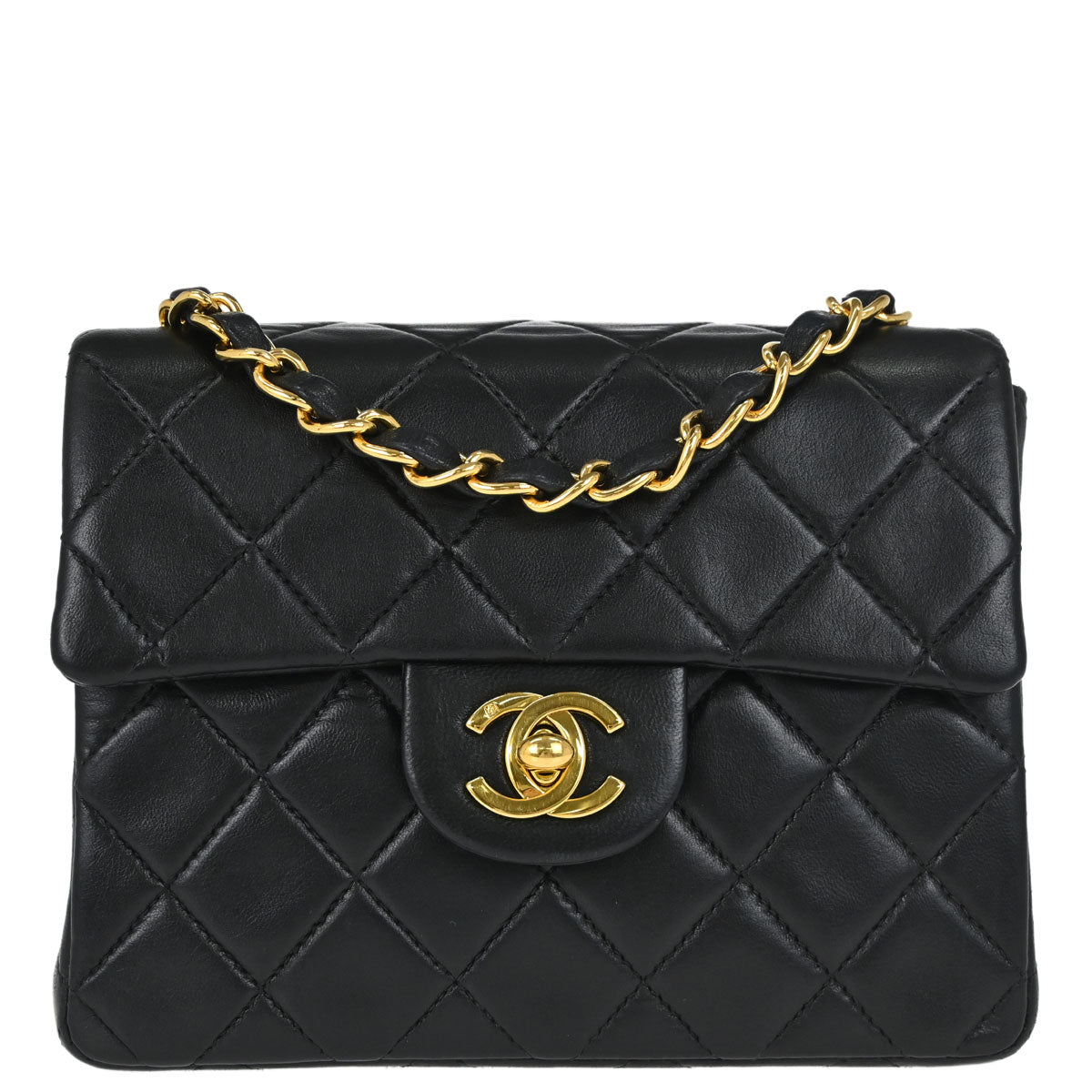 Chanel Black Lambskin Mini Classic Square Flap Shoulder Bag 17