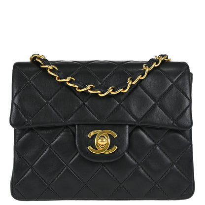 Chanel Black Lambskin Mini Classic Square Flap Shoulder Bag 17