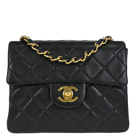 Chanel Black Lambskin Mini Classic Square Flap Shoulder Bag 17