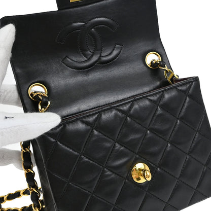 Chanel Black Lambskin Mini Classic Square Flap Shoulder Bag 17