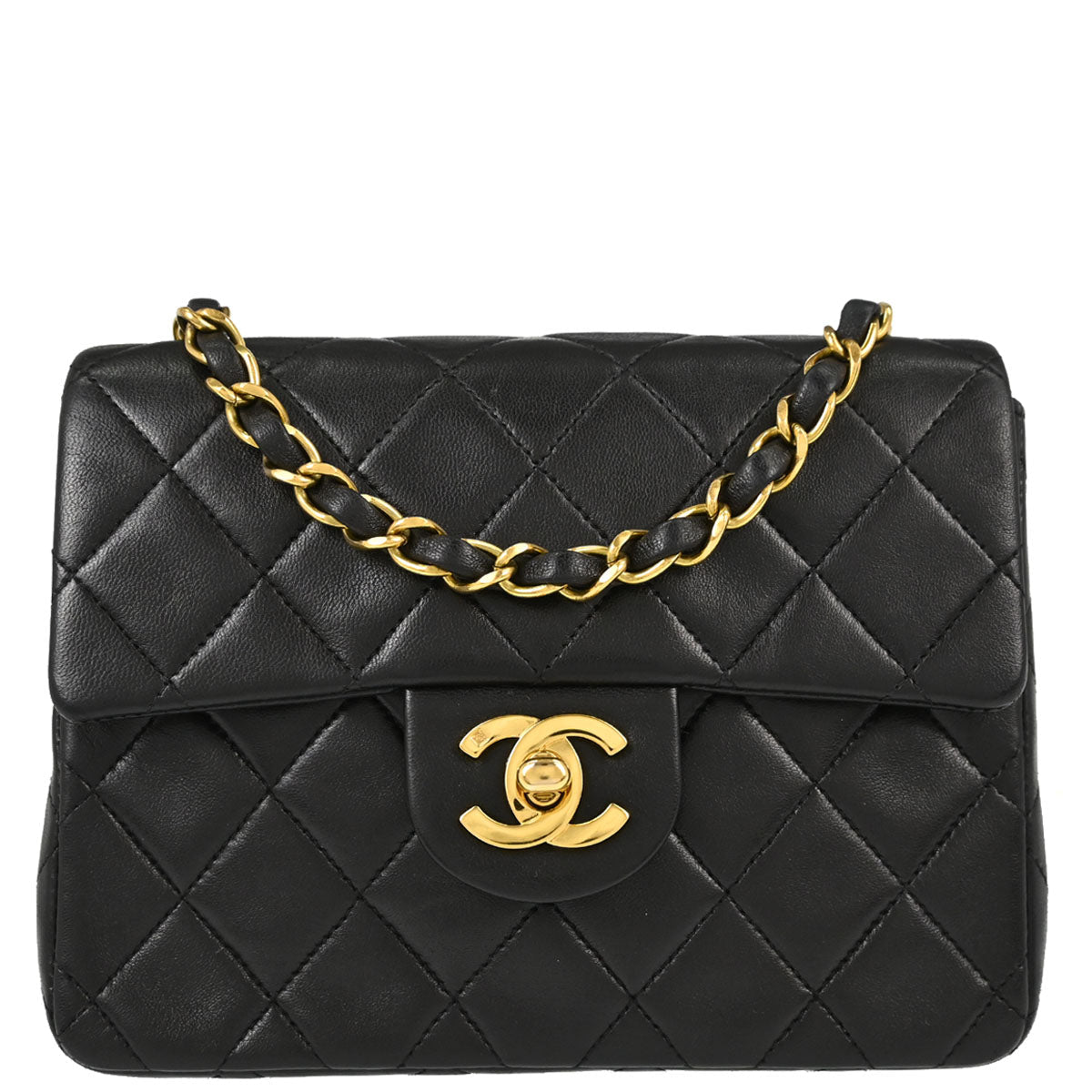 Chanel Black Lambskin Mini Classic Square Flap Shoulder Bag 17