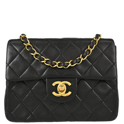 Chanel Black Lambskin Mini Classic Square Flap Shoulder Bag 17