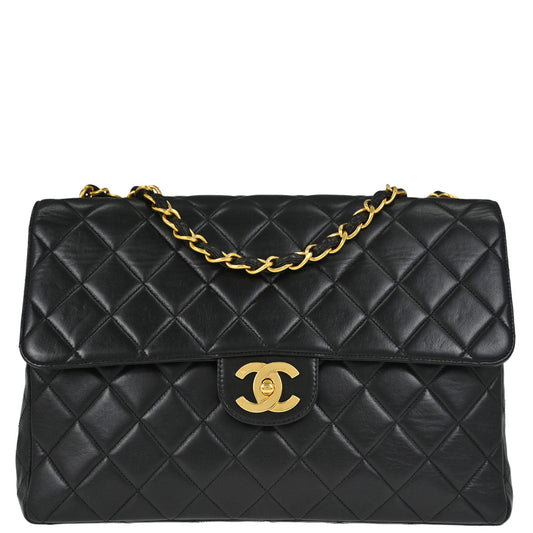 Chanel 1996-1997 Black Lambskin Jumbo Classic Flap Shoulder Bag