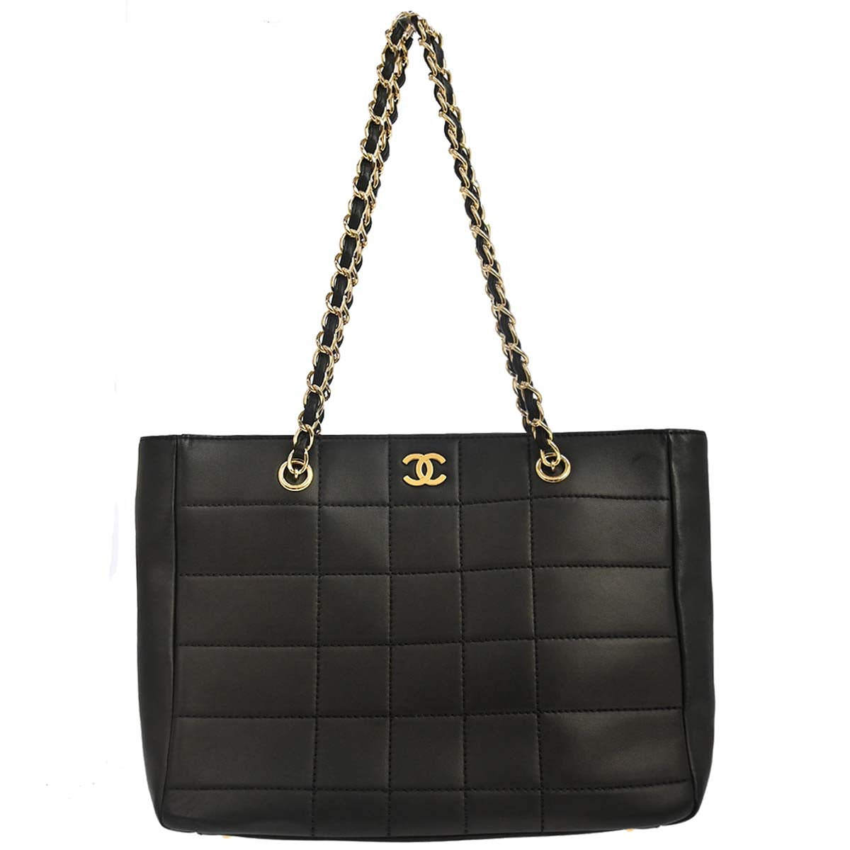 Chanel Black Lambskin Choco Bar Wild Stitch Tote Handbag