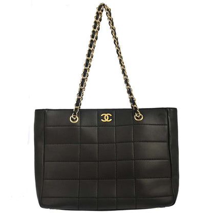 Chanel Black Lambskin Choco Bar Wild Stitch Tote Handbag