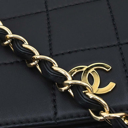 Chanel Black Lambskin Choco Bar Wild Stitch Tote Handbag