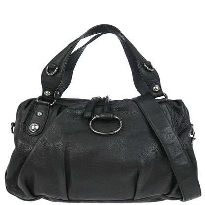 Gucci Black Leather Horsebit Icon Bit Chain 2way Shoulder Handbag