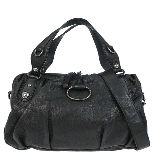 Gucci Black Leather Horsebit Icon Bit Chain 2way Shoulder Handbag