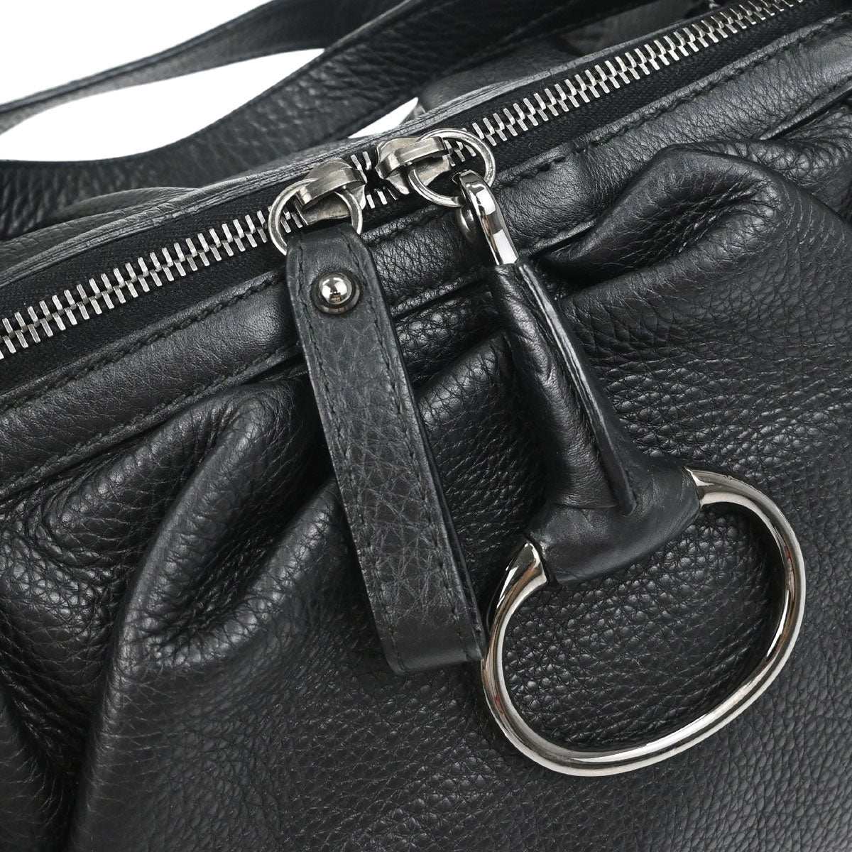 Gucci Black Leather Horsebit Icon Bit Chain 2way Shoulder Handbag