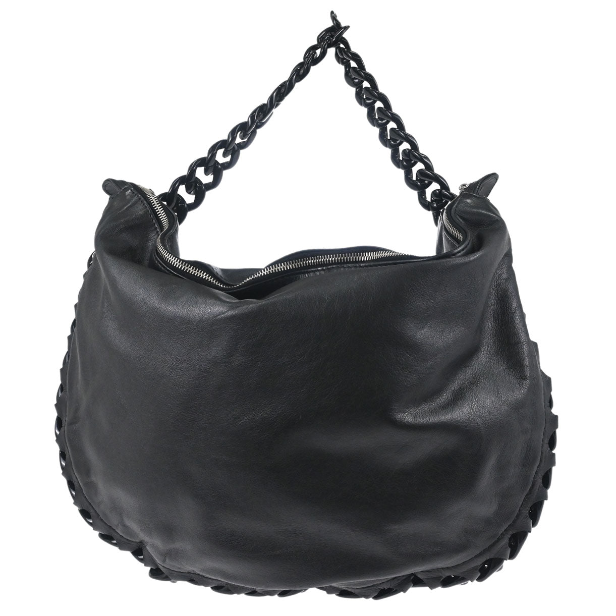 Chanel Black Calfskin Patent Leather Modern Chain Rhodoid Hobo Handbag