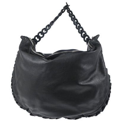 Chanel Black Calfskin Patent Leather Modern Chain Rhodoid Hobo Handbag